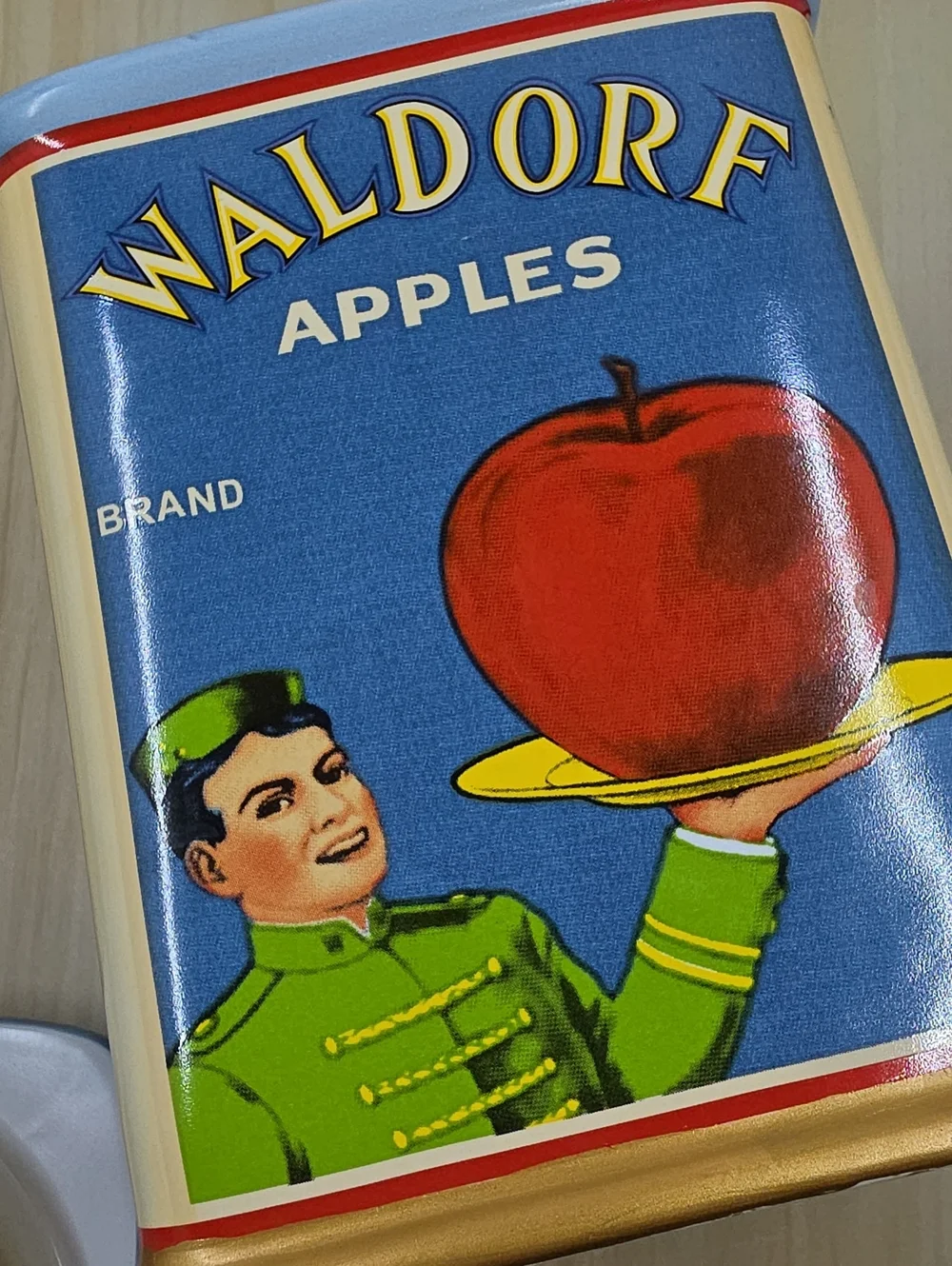 Sakura Oneida Waldorf Apples Lidded Canister Vintage Labels Stoneware